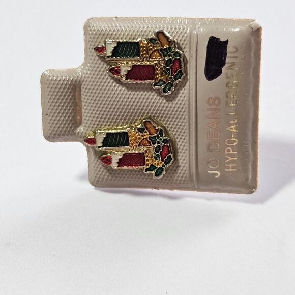 Vintage Jo Deans Christmas Candle Enamel Stud Earrings - Picture 10 of 13